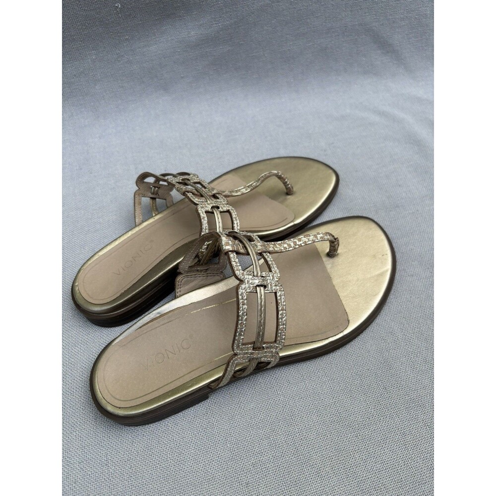 Vionic Alvana Gold Leather Thong Sandals Flat Heeled Size 8 - Picture 8 of 11